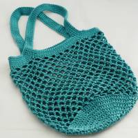 Häkeltasche Einkaufstasche Einkaufsnetz in aqua aus hochwertiger Baumwolle mit Schulterriemen gehäkelt Bild 6