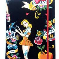 Notizbuch "Lucky Girl" Hardcover 17,5 x 23 cm (ähnlich A5) stoffbezogen Pin Up Girl Tattoo Rockabilly Fan Gesche Bild 2