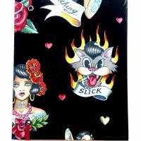 Notizbuch "Lucky Girl" Hardcover 17,5 x 23 cm (ähnlich A5) stoffbezogen Pin Up Girl Tattoo Rockabilly Fan Gesche Bild 3