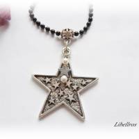Kugelkette mit großem Stern u. Anhänger - Geschenk,Schmuckanhänger,romantisch,modern,verspielt,silberfarben Bild 2