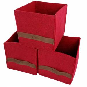 3-er Set Box Filzbox Aufbewahrungskiste Aufbewahrungsbox Kiste für Allelei auch für IKEA Regale rot meliert Bild 1