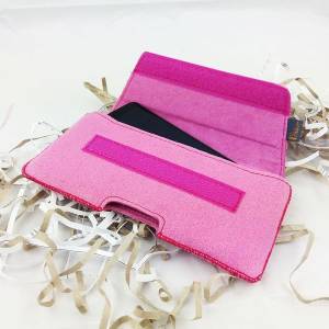 5.0 - 6.4" Horizontal Quertasche Bauchtasche Gürteltasche Schutzhülle Handytasche Tasche aus Filz, Pink Bild 3