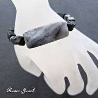 Herren Armband Edelstein Jaspis grau schwarz Männer Armband Würfel Perlen Edelsteinarmband Bild 1