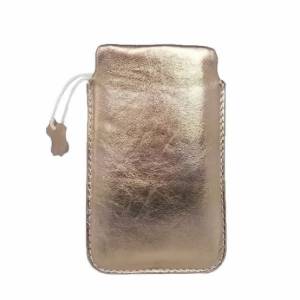 6,4" Echtleder Tasche aus Leder Hülle Einstecktasche Schutzhülle Etui für Smartphone, Goldig Bild 2