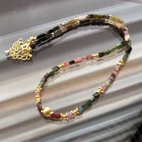 Turmalin Bunt/Multicolor Edelsteinkette/Collier ,,Regenbogen'' Halskette mitr Silber 925 vergoldet, Geschenk Bild 2