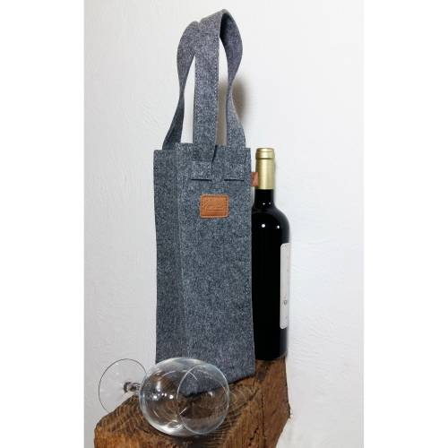 Geschenktasche Flaschentasche Weintasche Tragetasche Tasche für Wein Filztasche Filzdeko Grau