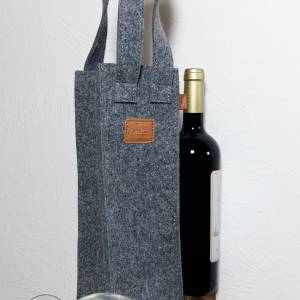 Geschenktasche Flaschentasche Weintasche Tragetasche Tasche für Wein Filztasche Filzdeko Grau Bild 1