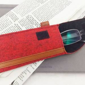 Brillenetui Tasche Hülle aus Filz Schutzhülle für Brille Rot meliert Bild 4