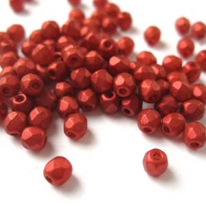50 Metallic Lava Red böhmische Perlen 3mm, tschechische feuerpolierte facettierte Glasperlen DIY Glasschliff Bild 1