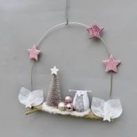 Türkranz* mit Eule und Tanne auf Ast, rosa-weiß Weihnachts-Fensterdeko für den Advent Bild 7