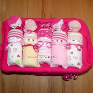 Windeltorte für Mädchen: Windelbabys in der Box, liebevolles Geschenk zur Geburt Bild 8