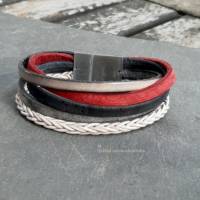 Leder-Armband Farbmix Rot/Schwarz Bild 2