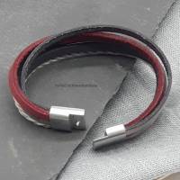 Leder-Armband Farbmix Rot/Schwarz Bild 4