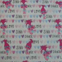 12,90 EUR/m Stoff Baumwolle Trolls / Dance, Sing, Love / pink, türkis / Kinderstoff, Lizenzstoff Bild 1