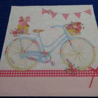 5 Servietten / Motivservietten Fahrrad / hellblau  - rosa  / Blumen Sonstige Motive S 66 Bild 1
