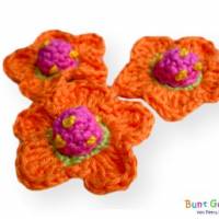 3 Häkelblümchen, Häkelapplikation, Häkelblume, Applikation, Aufnäher, Blumen orange-pink Bild 1