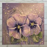 STIEFMÜTTERCHEN IM FEENSTAUB -  wunderschönes Blumenbild mit irisierendem Glitter 40cmx40cm Bild 1