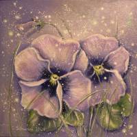STIEFMÜTTERCHEN IM FEENSTAUB -  wunderschönes Blumenbild mit irisierendem Glitter 40cmx40cm Bild 2