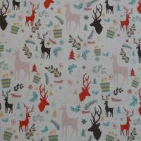 11,90 EUR/m Stoff Baumwolle Winter, Waldtiere, Hirsche, Weihnachten auf weiß Bild 1
