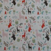 11,90 EUR/m Stoff Baumwolle Winter, Waldtiere, Hirsche, Weihnachten auf weiß Bild 2