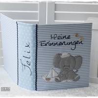 Kindergartenordner/Portfolio hellblau gemustert mit Elefant maritim und Stickerei 'Meine Erinnerungen' Bild 3