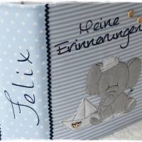 Kindergartenordner/Portfolio hellblau gemustert mit Elefant maritim und Stickerei 'Meine Erinnerungen' Bild 5