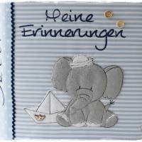 Kindergartenordner/Portfolio hellblau gemustert mit Elefant maritim und Stickerei 'Meine Erinnerungen' Bild 6