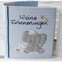 Kindergartenordner/Portfolio hellblau gemustert mit Elefant maritim und Stickerei 'Meine Erinnerungen' Bild 7