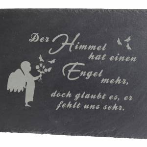 Gedenktafel Grabstein Grabschmuck Grab Deko  für Ihr Haustier geliebten Menschen Schieferplatte mit Trauerspruch Engel Bild 1