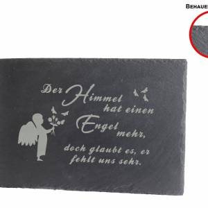 Gedenktafel Grabstein Grabschmuck Grab Deko  für Ihr Haustier geliebten Menschen Schieferplatte mit Trauerspruch Engel Bild 2