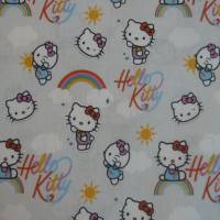 12,90 EUR/m Stoff Baumwolle Hello Kitty / Regenbogen auf hellgrau Kinderstoff, Lizenzstoff Bild 1