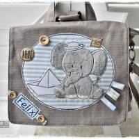 Kindergartentasche / Rucksack mit Doodlestickerei maritimer Elefant und Wunschname Bild 1