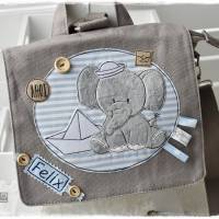 Kindergartentasche / Rucksack mit Doodlestickerei maritimer Elefant und Wunschname Bild 2