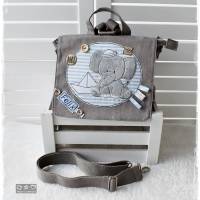Kindergartentasche / Rucksack mit Doodlestickerei maritimer Elefant und Wunschname Bild 4