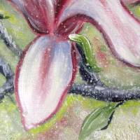 SCHIMMERNDE MAGNOLIEN -  wunderschönes Blumenbild mit irisierendem Glitter und perlmuttschimmernder Strukturpaste 60cmx6 Bild 3