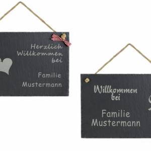 Türschild Namensschild für Hauseingang Naturstein Schiefer BK Haustürschild schwarz mit Wunschgravur 30x20cm mit Kordel Bild 1