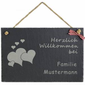 Türschild Namensschild für Hauseingang Naturstein Schiefer BK Haustürschild schwarz mit Wunschgravur 30x20cm mit Kordel Bild 2
