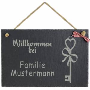 Türschild Namensschild für Hauseingang Naturstein Schiefer BK Haustürschild schwarz mit Wunschgravur 30x20cm mit Kordel Bild 3