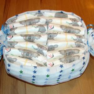 personalisierte Windeltorte für Junge: 4 Windelbabys im Tuch, Geschenk zur Geburt Bild 8