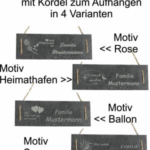 Türschild Namensschild personalisiert mit Namen Schiefer 30 x 10cm mit Kordel Geschenkidee Einzug Familie versch. Motive Bild 1