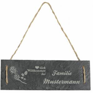 Türschild Namensschild personalisiert mit Namen Schiefer 30 x 10cm mit Kordel Geschenkidee Einzug Familie versch. Motive Bild 2