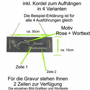 Türschild Namensschild personalisiert mit Namen Schiefer 30 x 10cm mit Kordel Geschenkidee Einzug Familie versch. Motive Bild 6