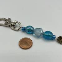 Schlüsselanhänger "Blatt",  Perlen, pearls, Anhänger, Baum, Flora, blau Bild 3
