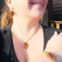 Makramee Schmuckset mit Granat aus Halskette, Armband und Ohrringen Bild 2