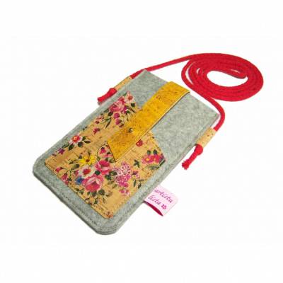 Handyhülle zum Umhängen mit Korklasche Handytasche aus Merino Wollfilz Filz Kork Farb- und Größenauswahl