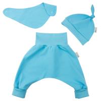 Baby Frühchen Jungen Mädchen Set Pumphose-Mütze-Tuch Uni Babyblau Geschenk Geburt Bild 1