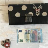 Geldbörse Geldbeutel Geldtasche - Hirsch mit roter Brille beschichtetes Leinen schwarz Kunstleder Bild 4