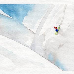 Original Illustration Grußkarte "Skifahrer", eine Faltkarte mit Umschlag Bild 2