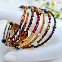 Hippie Armband in Naturtönen aus vielen verschiedenen Glasperlen, braun türkises Boho Armband mehrreihig Bild 3