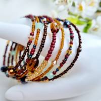 Hippie Armband in Naturtönen aus vielen verschiedenen Glasperlen, braun türkises Boho Armband mehrreihig Bild 4